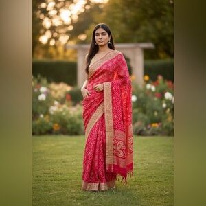 New pink embroidered and sequin saree with skirt.